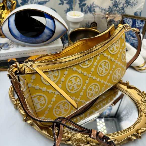 🆕 TORY BURCH 🧿 NWOT T Monogram Embossed Studio, Golden Sunset - AUTHENTICATED - Picture 11 of 16